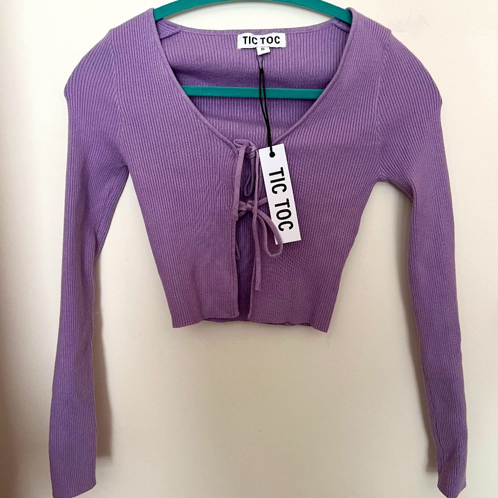 NWT Tic Toc Purple Front Tie Long Sleeve/ Cardigan